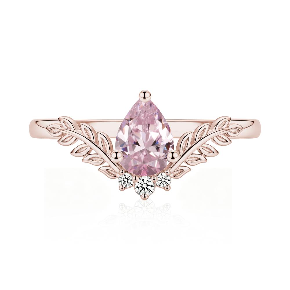 Pear Shaped Alexandrite Leaf Curved Ring - LUO Jewelry #gemstone_Pink Cubic Zirconia