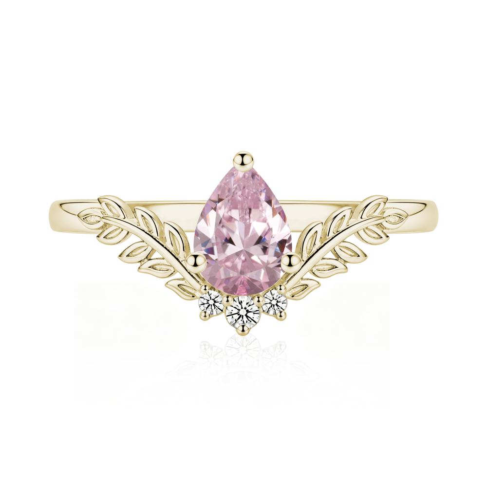Pear Shaped Alexandrite Leaf Curved Ring - LUO Jewelry #gemstone_Pink Cubic Zirconia