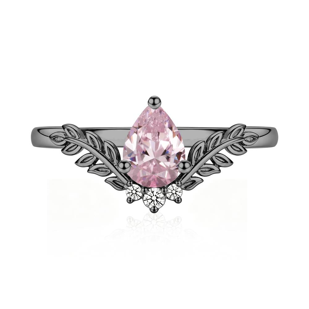 Pear Shaped Alexandrite Leaf Curved Ring - LUO Jewelry #gemstone_Pink Cubic Zirconia