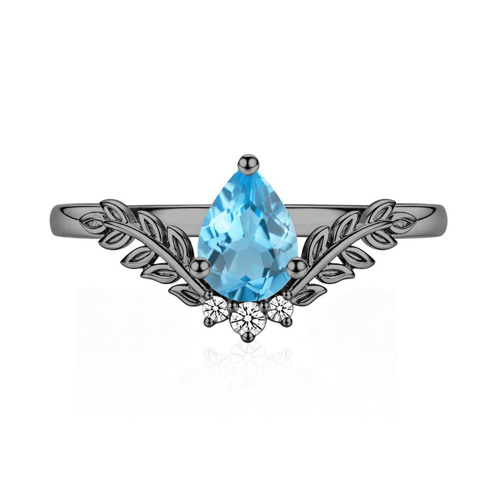 Pear Shaped Alexandrite Leaf Curved Ring - LUO Jewelry #gemstone_Swiss Blue Topaz