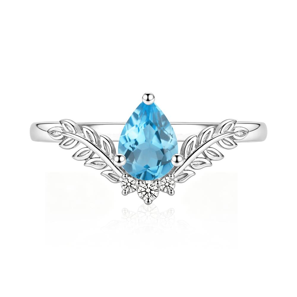 Pear Shaped Alexandrite Leaf Curved Ring - LUO Jewelry #gemstone_Swiss Blue Topaz