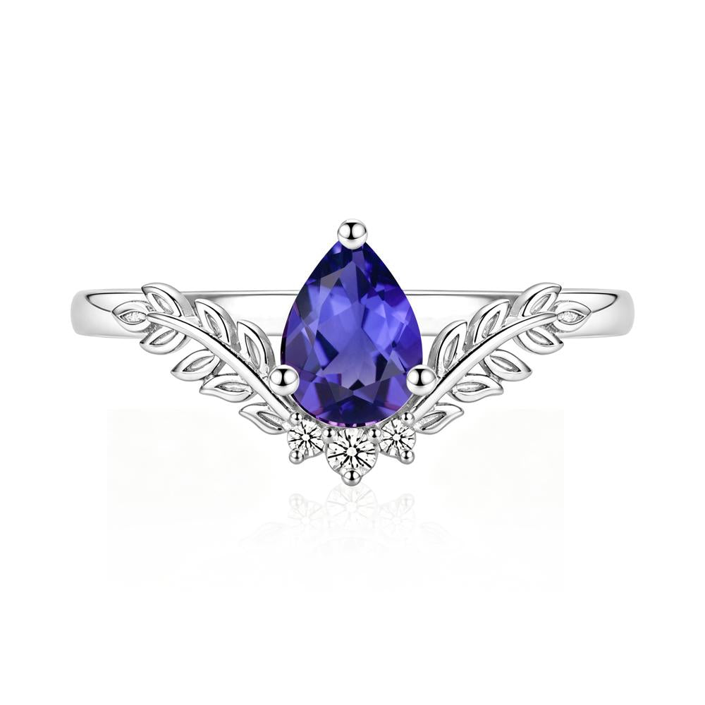 Pear Shaped Alexandrite Leaf Curved Ring - LUO Jewelry #gemstone_Tanzanite