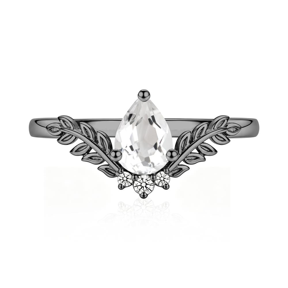 Pear Shaped Alexandrite Leaf Curved Ring - LUO Jewelry #gemstone_White Topaz
