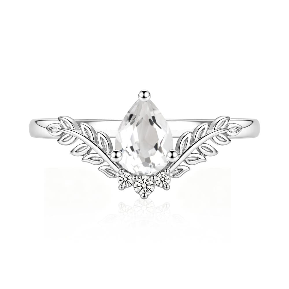 Pear Shaped Alexandrite Leaf Curved Ring - LUO Jewelry #gemstone_White Topaz