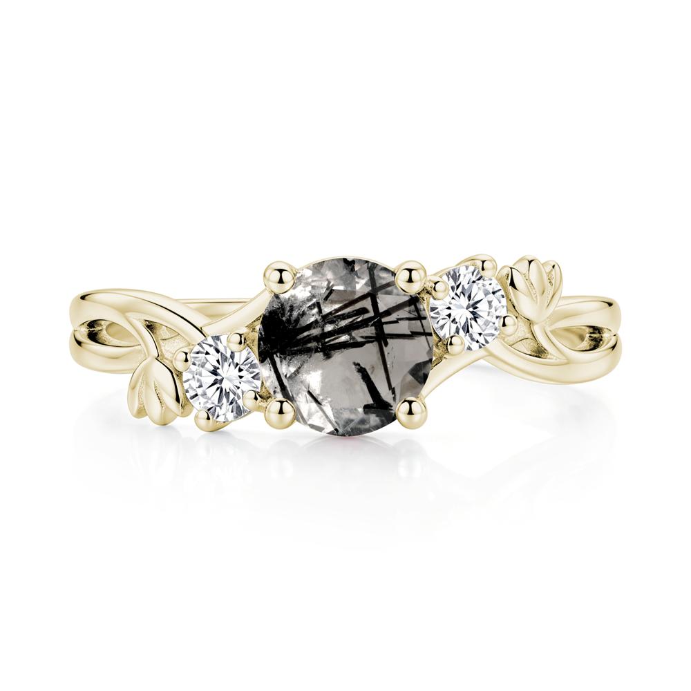 Floral Round Shaped Sapphire Twist Bypass Ring - LUO Jewelry #gemstone_Black Rutilated Quartz