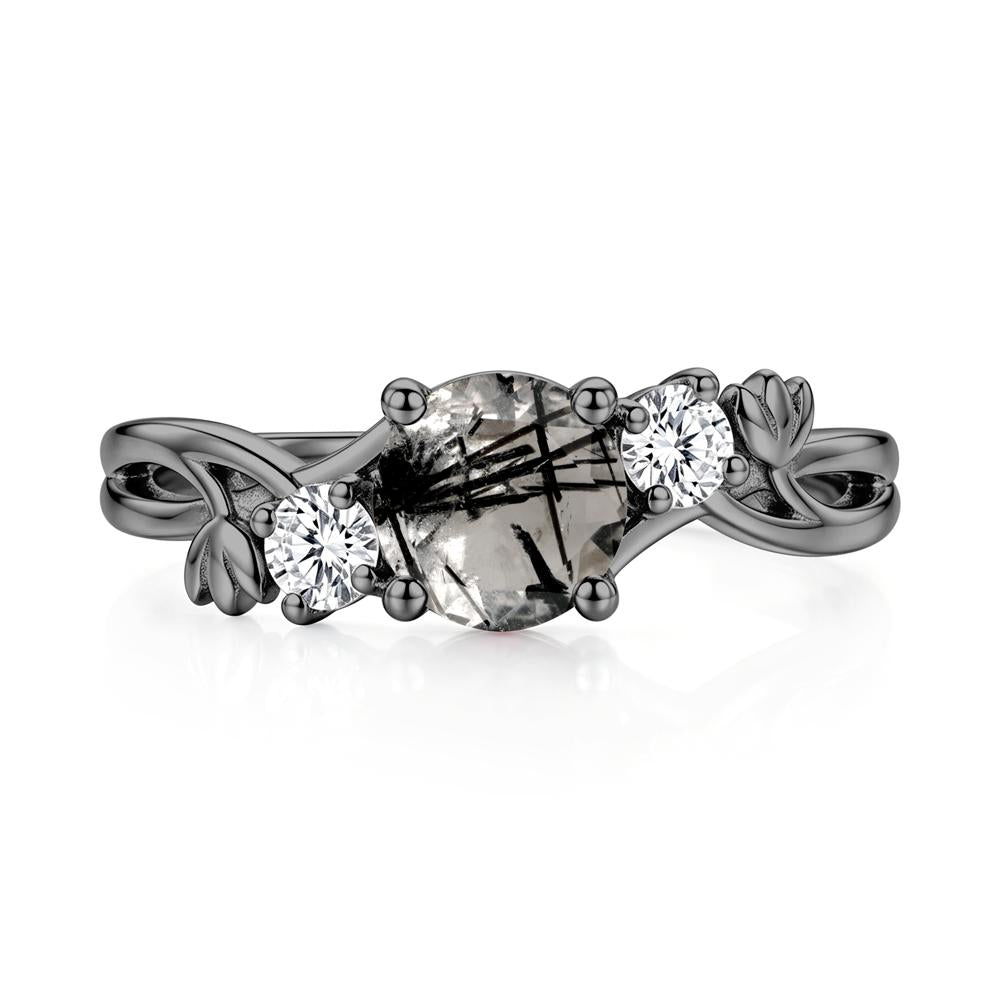 Floral Round Shaped Sapphire Twist Bypass Ring - LUO Jewelry #gemstone_Black Rutilated Quartz