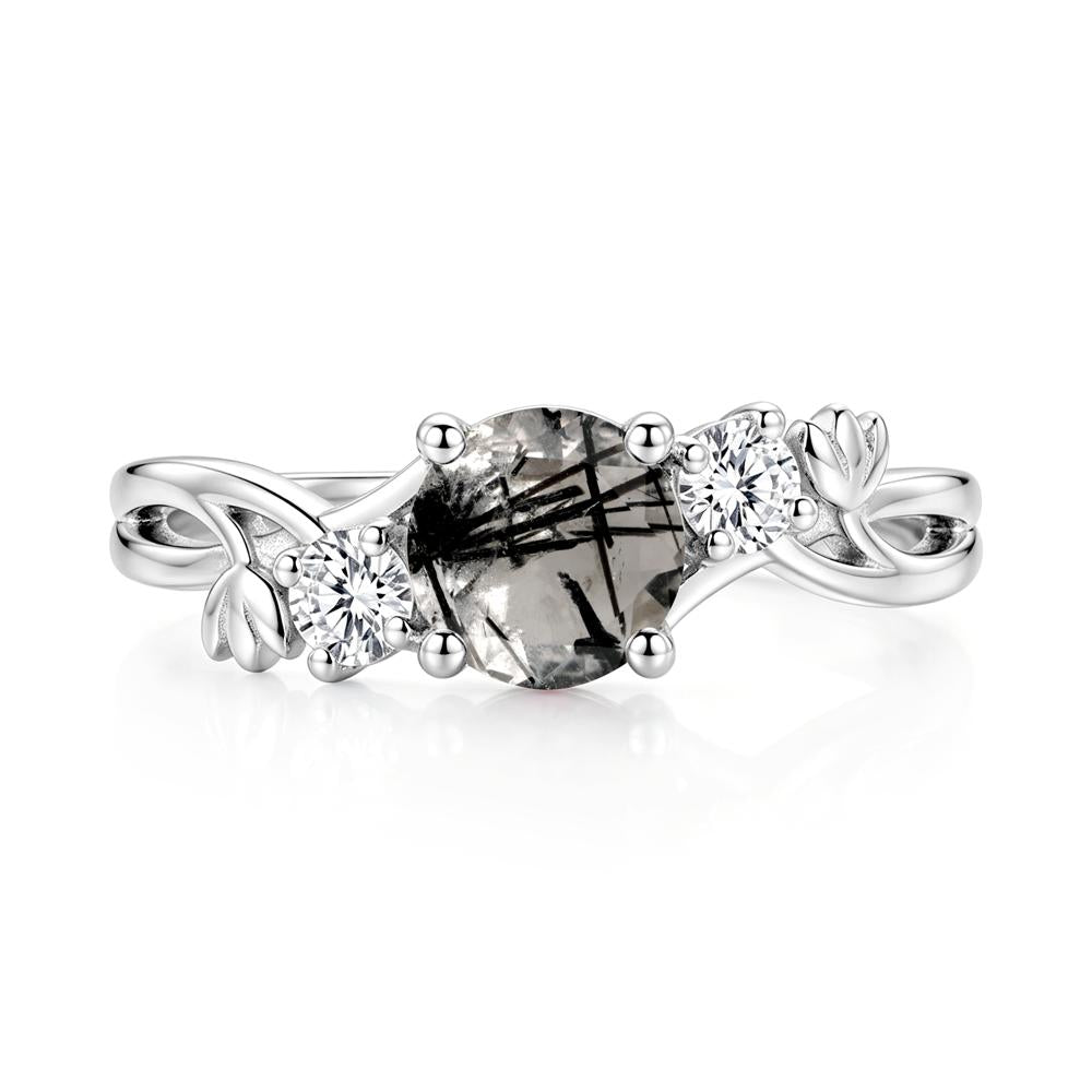 Floral Round Shaped Sapphire Twist Bypass Ring - LUO Jewelry #gemstone_Black Rutilated Quartz