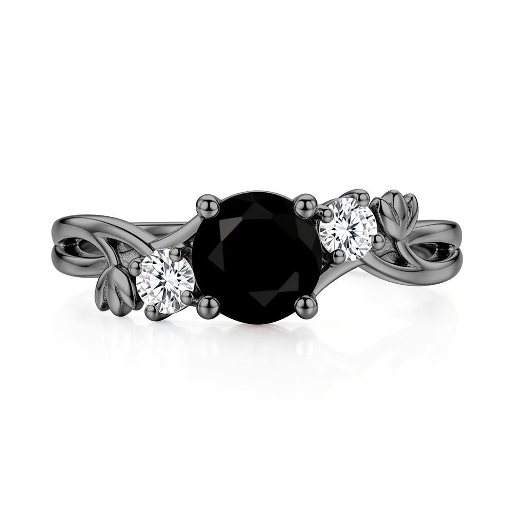 Floral Round Shaped Sapphire Twist Bypass Ring - LUO Jewelry #gemstone_Black Spinel