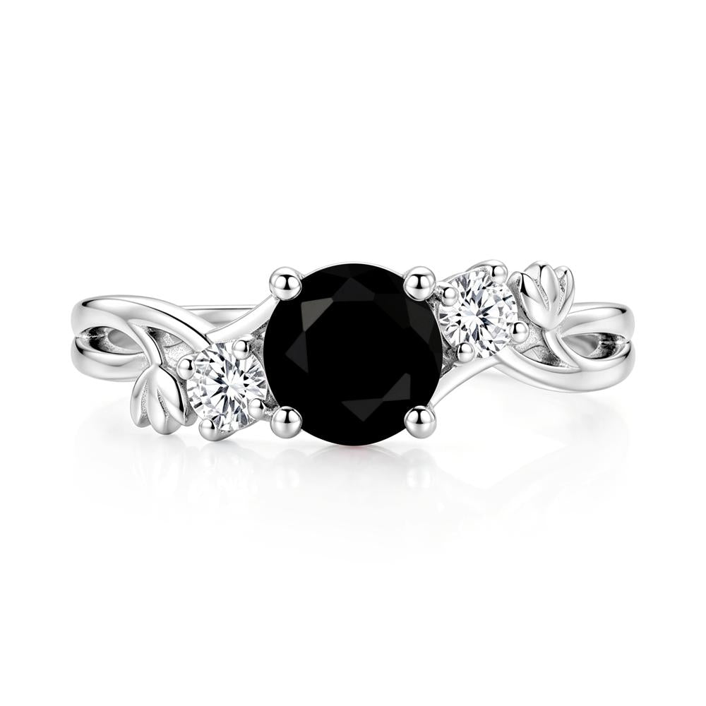 Floral Round Shaped Sapphire Twist Bypass Ring - LUO Jewelry #gemstone_Black Spinel