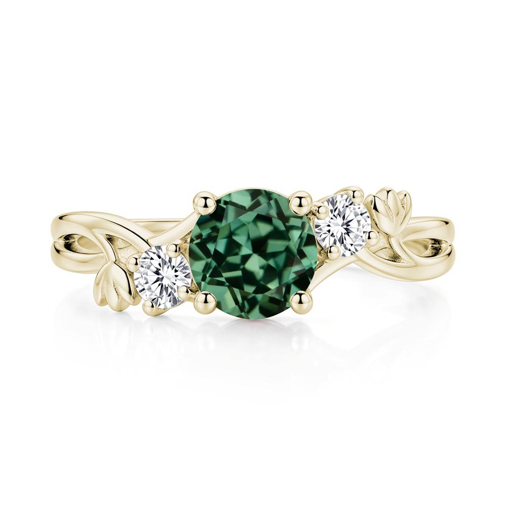 Floral Round Shaped Sapphire Twist Bypass Ring - LUO Jewelry #gemstone_Green Sapphire