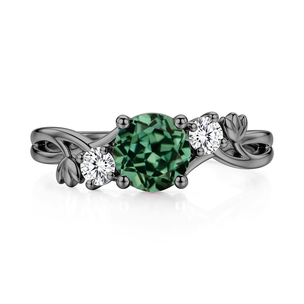 Floral Round Shaped Sapphire Twist Bypass Ring - LUO Jewelry #gemstone_Green Sapphire