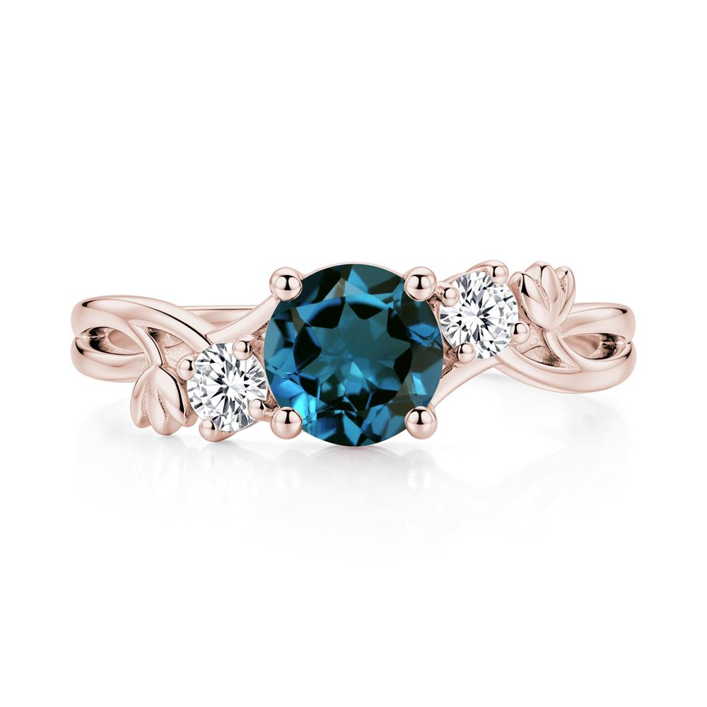 Floral Round Shaped Sapphire Twist Bypass Ring - LUO Jewelry #gemstone_London Blue Topaz