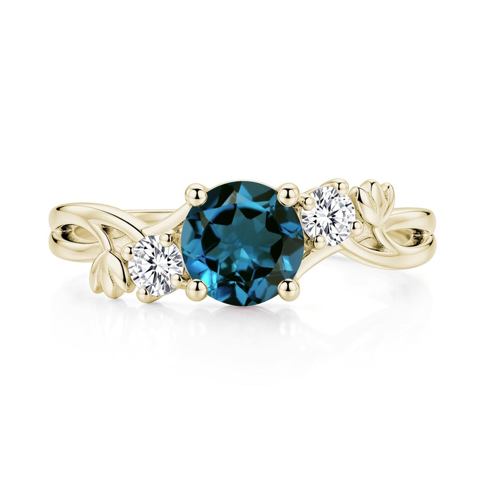 Floral Round Shaped Sapphire Twist Bypass Ring - LUO Jewelry #gemstone_London Blue Topaz