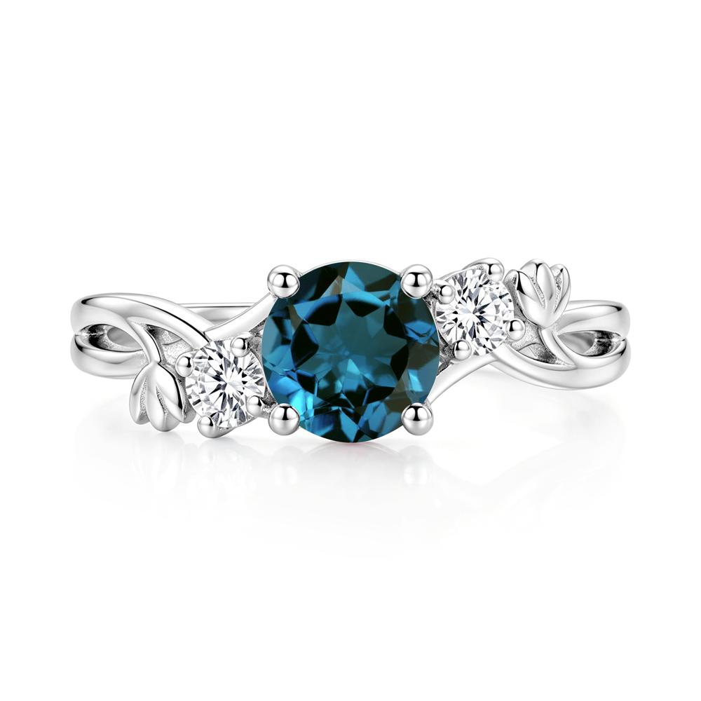 Floral Round Shaped Sapphire Twist Bypass Ring - LUO Jewelry #gemstone_London Blue Topaz