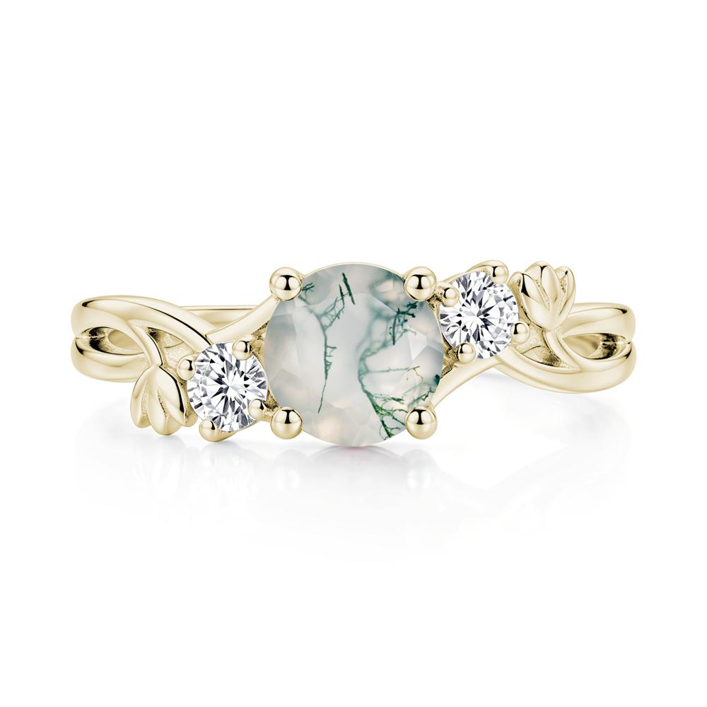 Floral Round Shaped Sapphire Twist Bypass Ring - LUO Jewelry #gemstone_Moss Agate