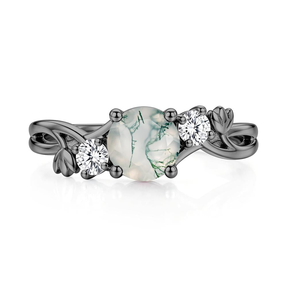 Floral Round Shaped Sapphire Twist Bypass Ring - LUO Jewelry #gemstone_Moss Agate