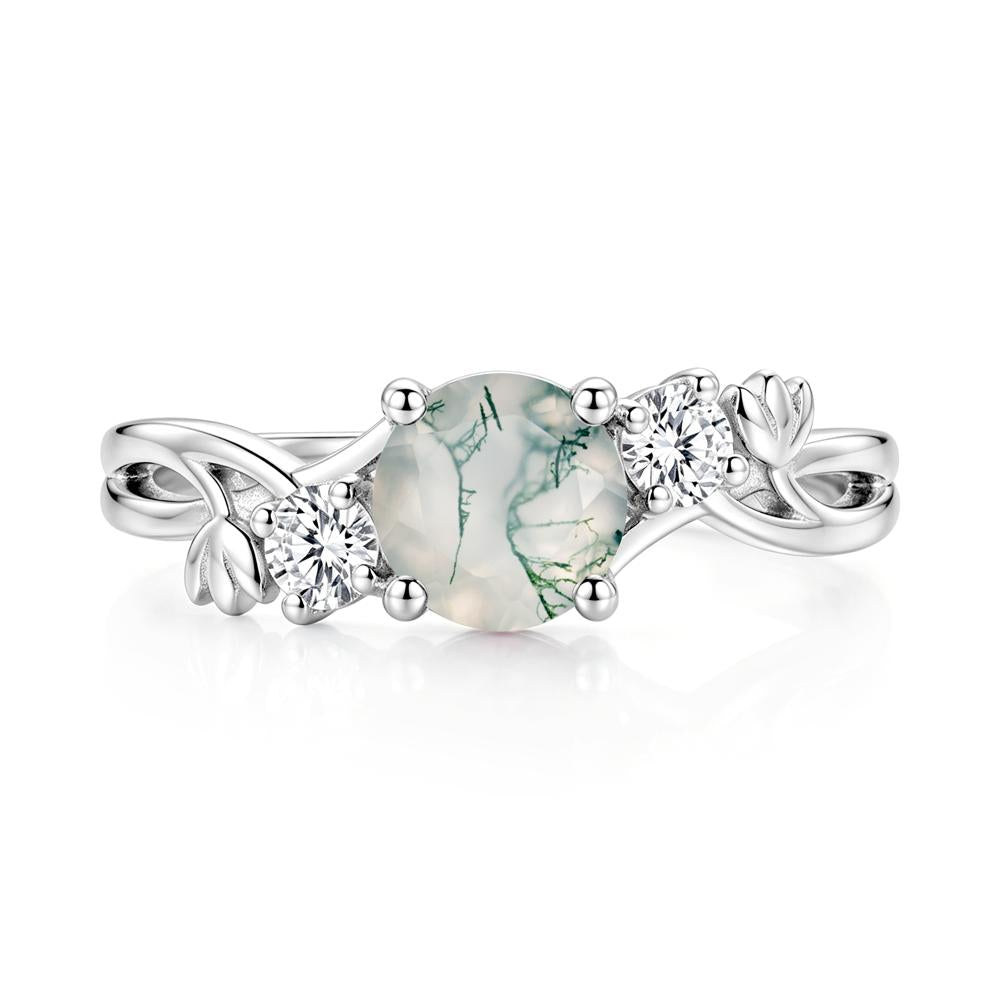 Floral Round Shaped Sapphire Twist Bypass Ring - LUO Jewelry #gemstone_Moss Agate