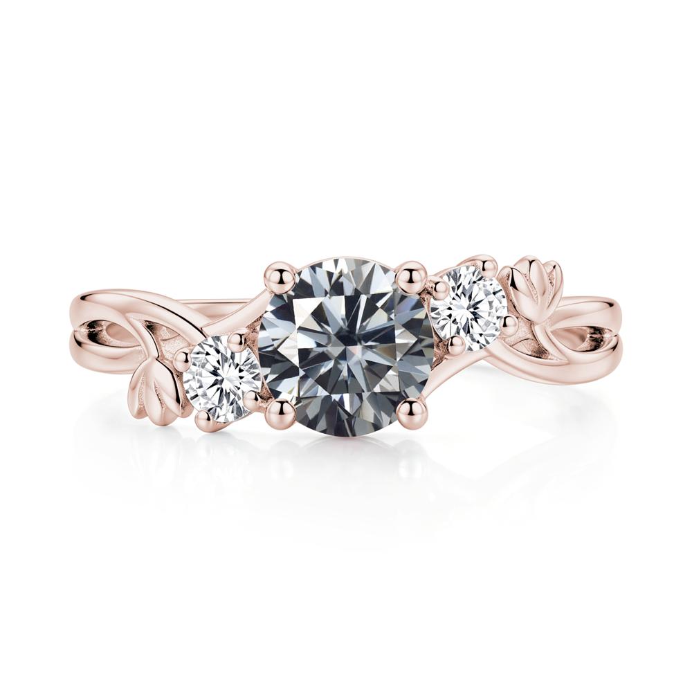 Floral Round Shaped Sapphire Twist Bypass Ring - LUO Jewelry #gemstone_Grey Moissanite