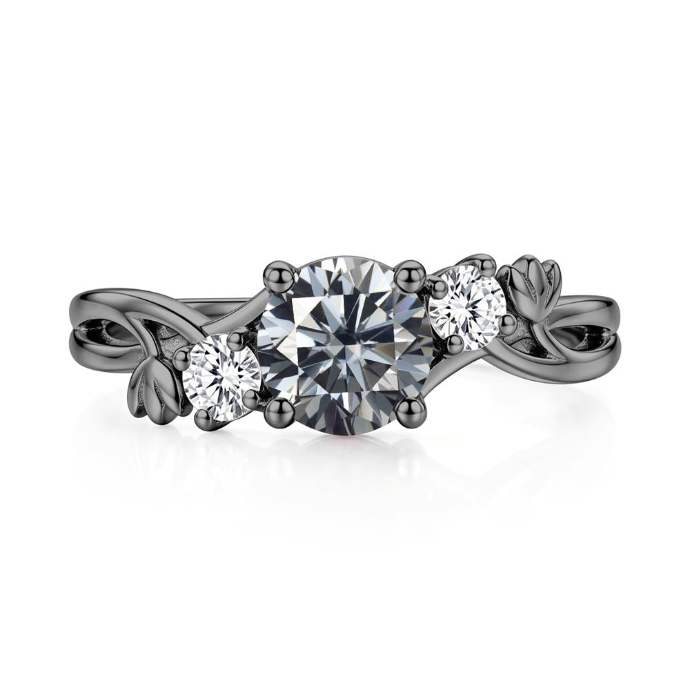Floral Round Shaped Sapphire Twist Bypass Ring - LUO Jewelry #gemstone_Grey Moissanite
