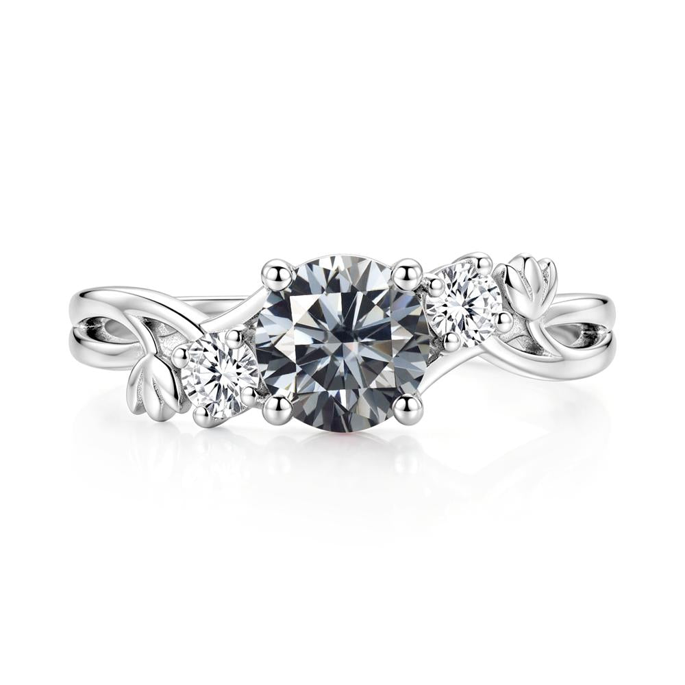 Floral Round Shaped Sapphire Twist Bypass Ring - LUO Jewelry #gemstone_Grey Moissanite