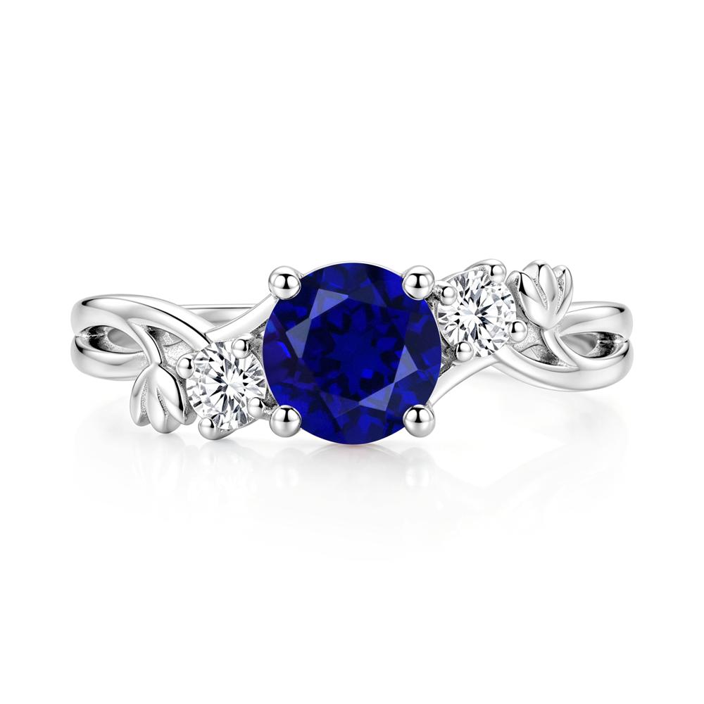 Floral Round Shaped Sapphire Twist Bypass Ring - LUO Jewelry #gemstone_Sapphire