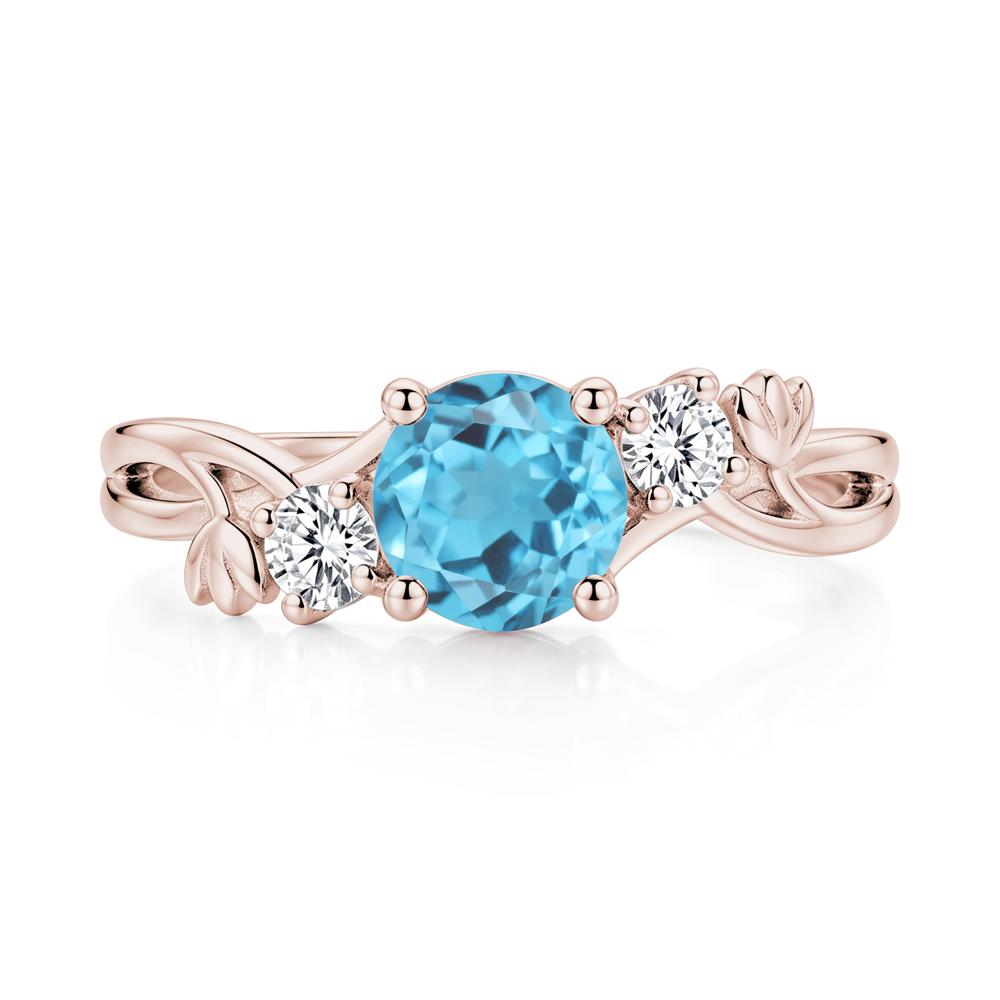 Floral Round Shaped Sapphire Twist Bypass Ring - LUO Jewelry #gemstone_Swiss Blue Topaz