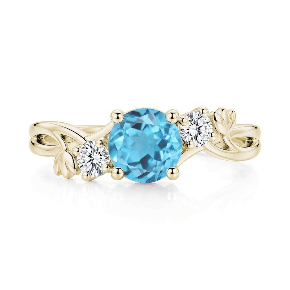 Floral Round Shaped Sapphire Twist Bypass Ring - LUO Jewelry #gemstone_Swiss Blue Topaz