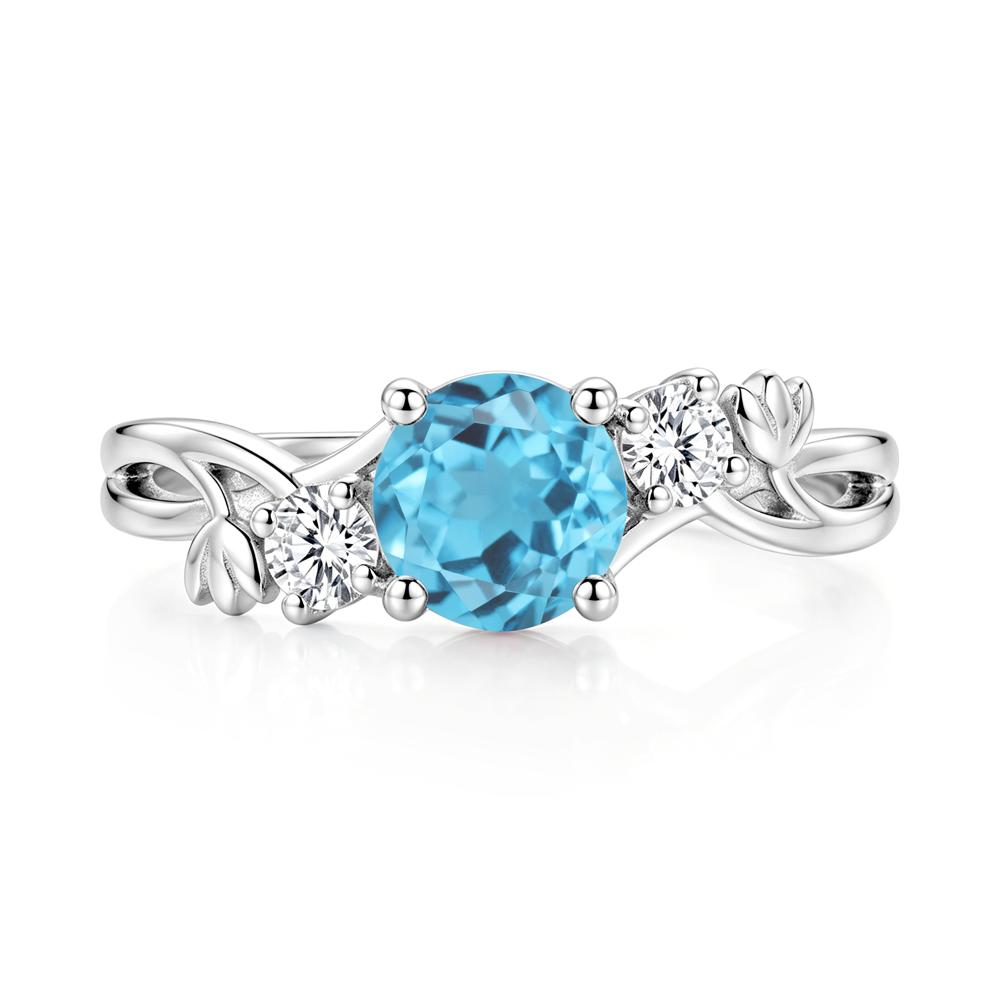 Floral Round Shaped Sapphire Twist Bypass Ring - LUO Jewelry #gemstone_Swiss Blue Topaz
