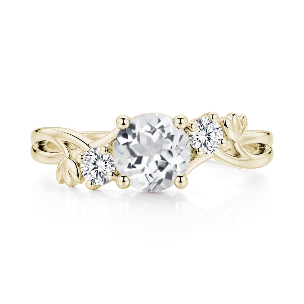 Floral Round Shaped Sapphire Twist Bypass Ring - LUO Jewelry #gemstone_White Topaz