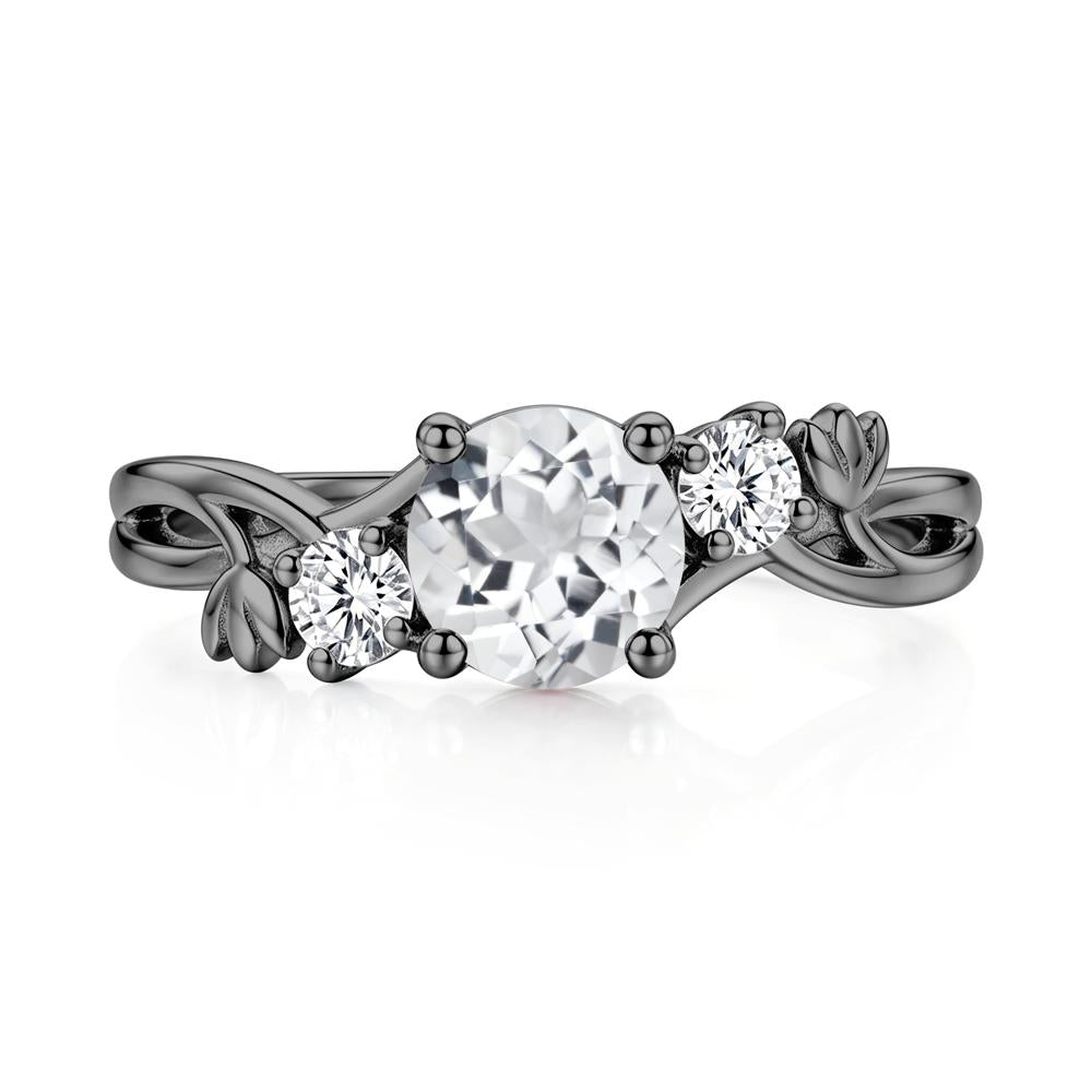 Floral Round Shaped Sapphire Twist Bypass Ring - LUO Jewelry #gemstone_White Topaz