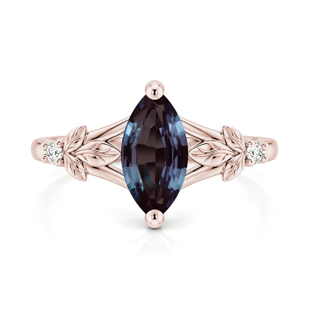 Leaf Inspired Marquise Cut London Blue Topaz Split Ring - LUO Jewelry #gemstone_Alexandrite