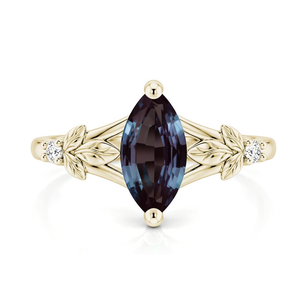 Leaf Inspired Marquise Cut London Blue Topaz Split Ring - LUO Jewelry #gemstone_Alexandrite