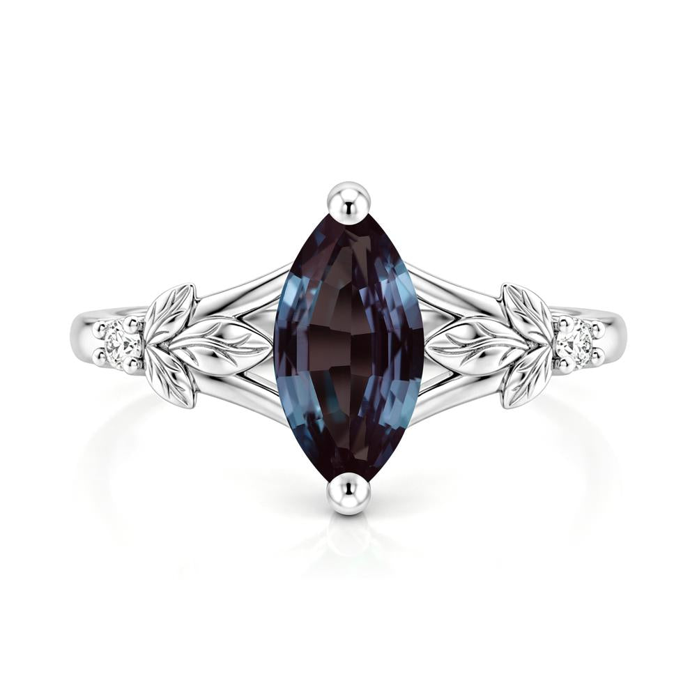 Leaf Inspired Marquise Cut London Blue Topaz Split Ring - LUO Jewelry #gemstone_Alexandrite