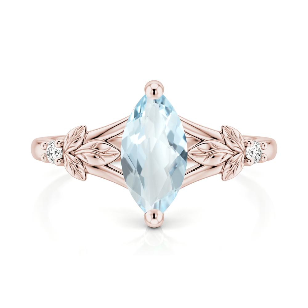 Leaf Inspired Marquise Cut London Blue Topaz Split Ring - LUO Jewelry #gemstone_Aquamarine
