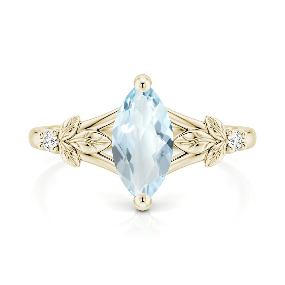 Leaf Inspired Marquise Cut London Blue Topaz Split Ring - LUO Jewelry #gemstone_Aquamarine