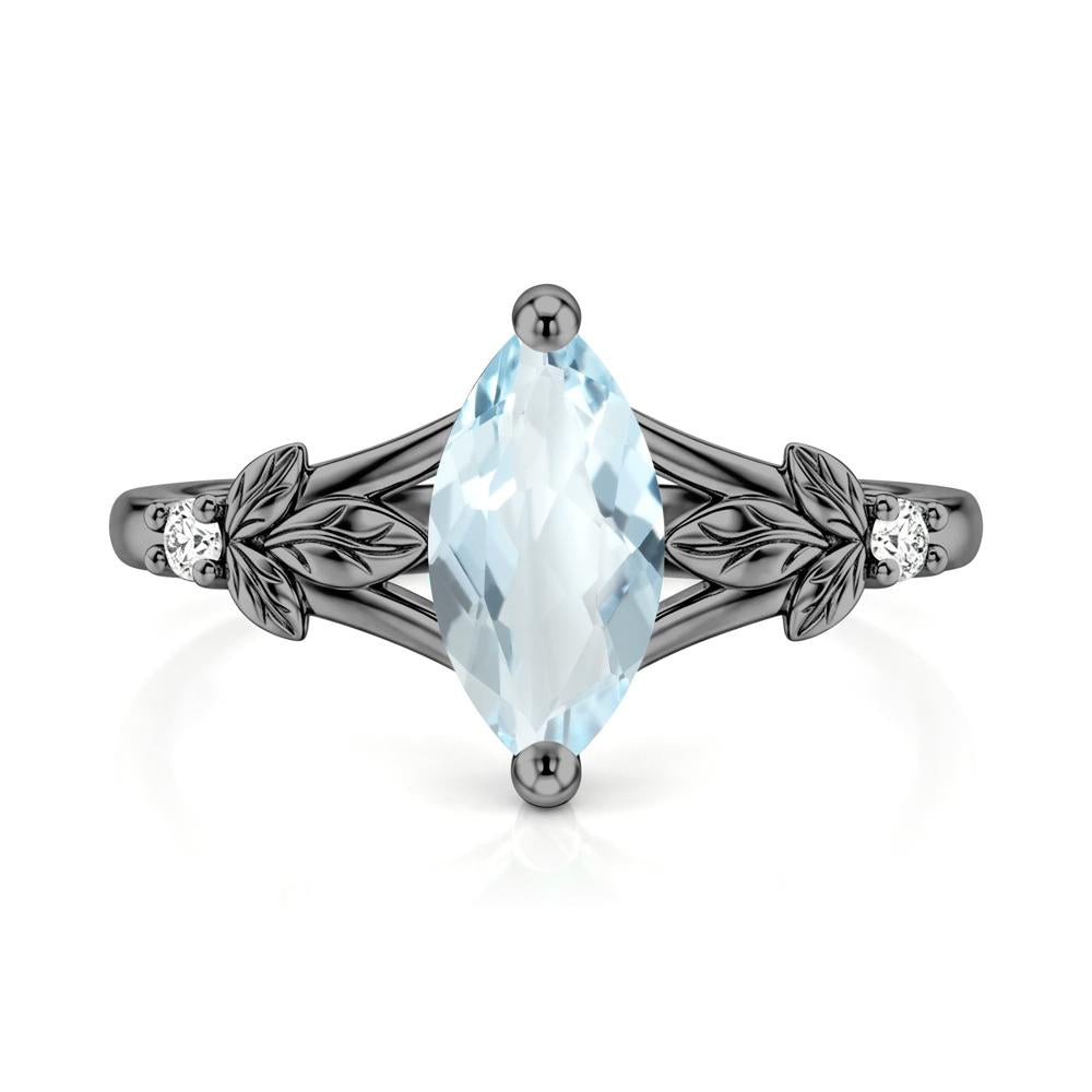 Leaf Inspired Marquise Cut London Blue Topaz Split Ring - LUO Jewelry #gemstone_Aquamarine