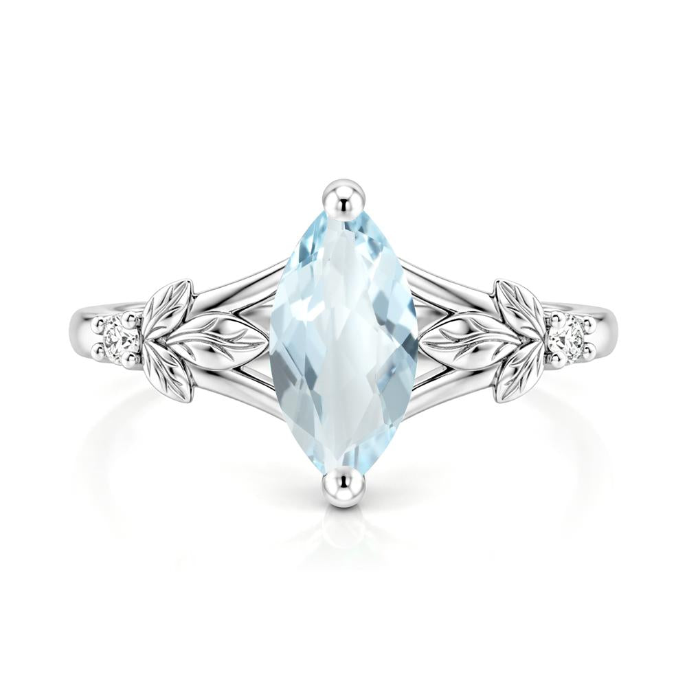 Leaf Inspired Marquise Cut London Blue Topaz Split Ring - LUO Jewelry #gemstone_Aquamarine