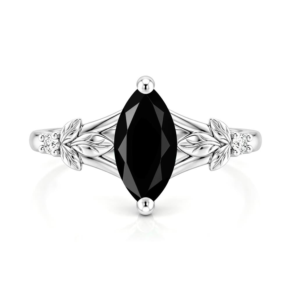 Leaf Inspired Marquise Cut London Blue Topaz Split Ring - LUO Jewelry #gemstone_Black Spinel