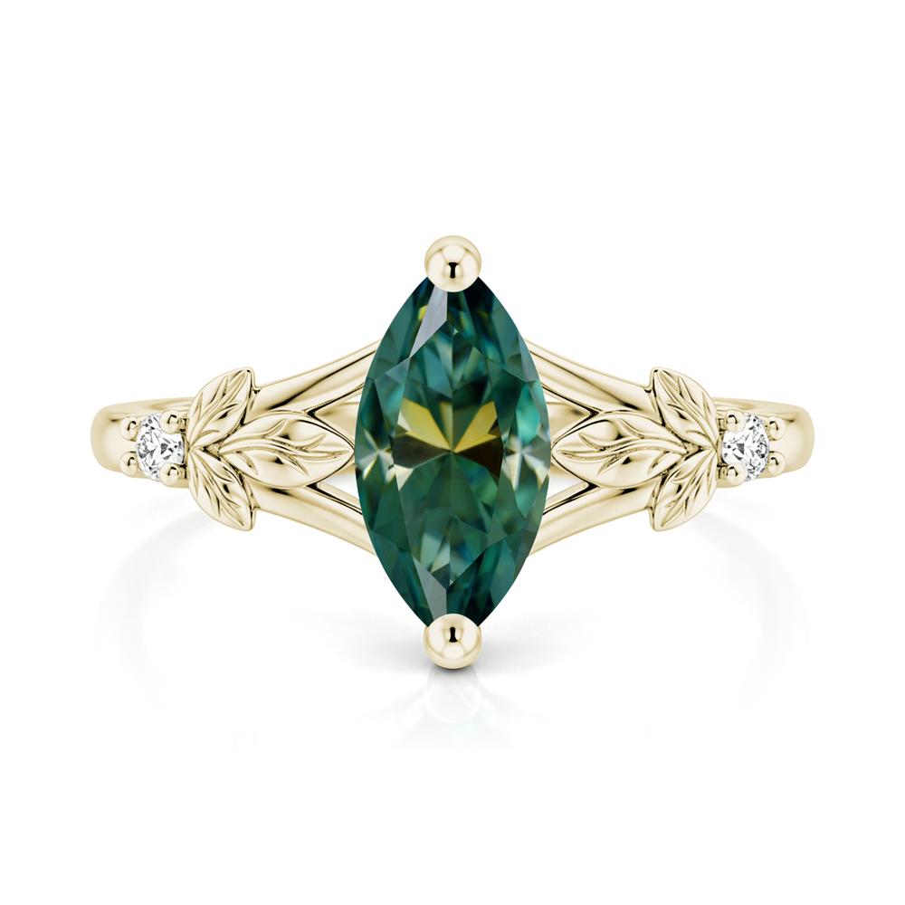 Leaf Inspired Marquise Cut London Blue Topaz Split Ring - LUO Jewelry #gemstone_Green Moissanite