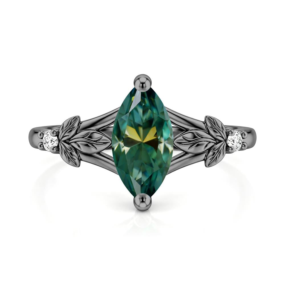 Leaf Inspired Marquise Cut London Blue Topaz Split Ring - LUO Jewelry #gemstone_Green Moissanite