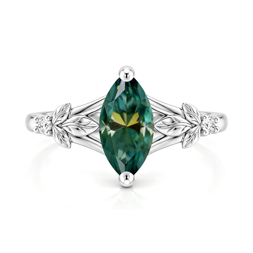 Leaf Inspired Marquise Cut London Blue Topaz Split Ring - LUO Jewelry #gemstone_Green Moissanite