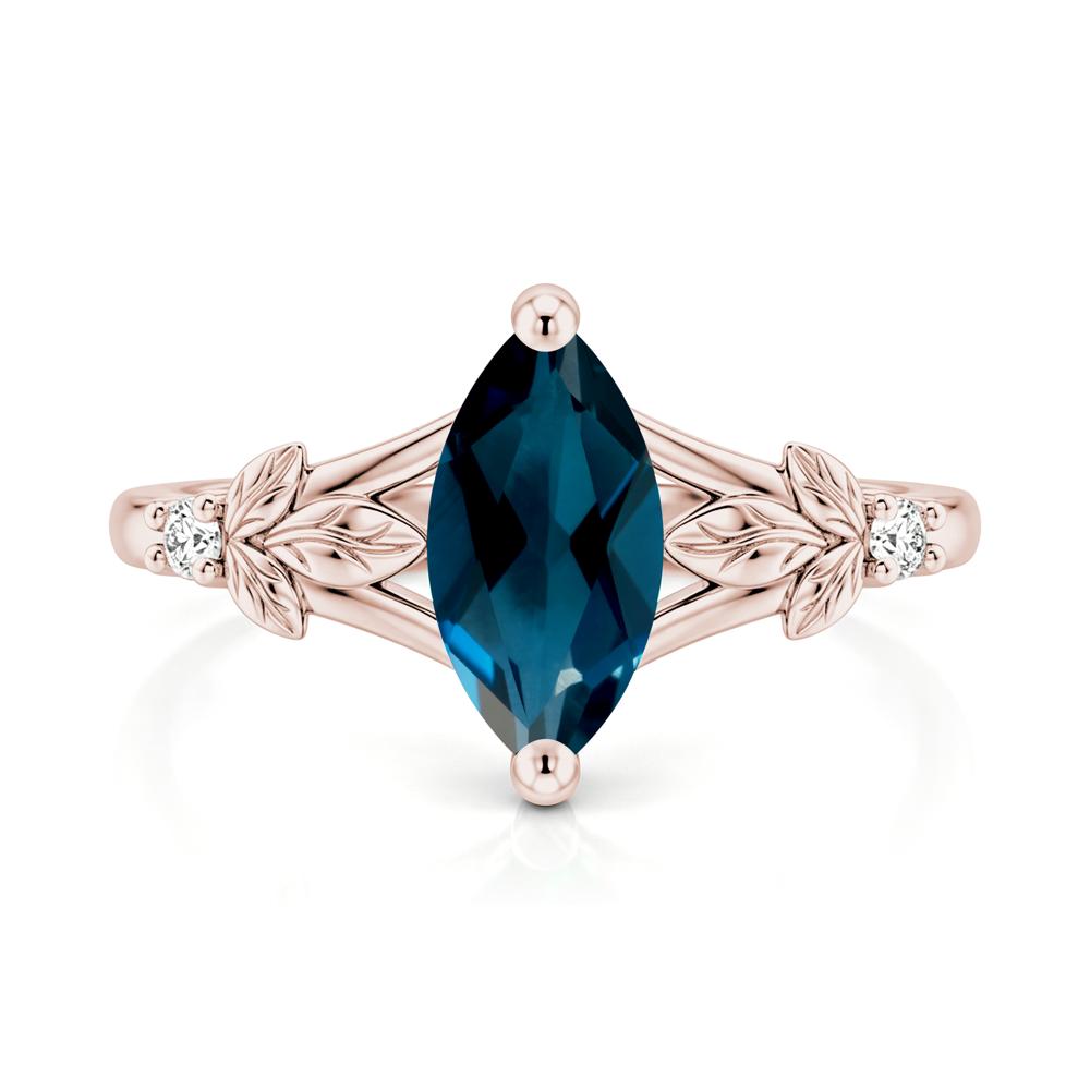 Leaf Inspired Marquise Cut London Blue Topaz Split Ring - LUO Jewelry #gemstone_London Blue Topaz