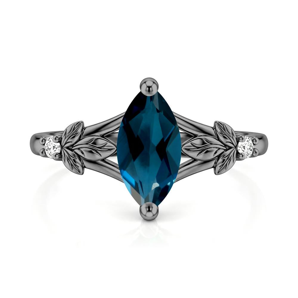 Leaf Inspired Marquise Cut London Blue Topaz Split Ring - LUO Jewelry #gemstone_London Blue Topaz