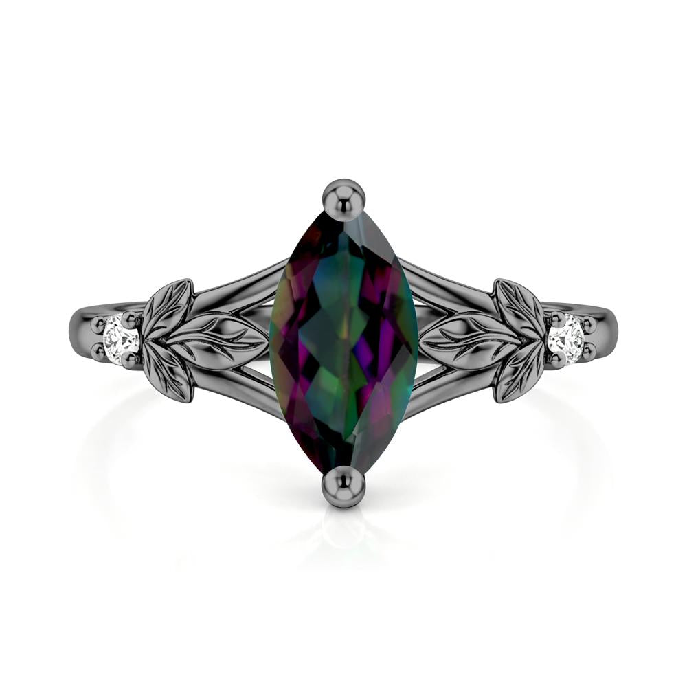 Leaf Inspired Marquise Cut London Blue Topaz Split Ring - LUO Jewelry #gemstone_Mystic Topaz