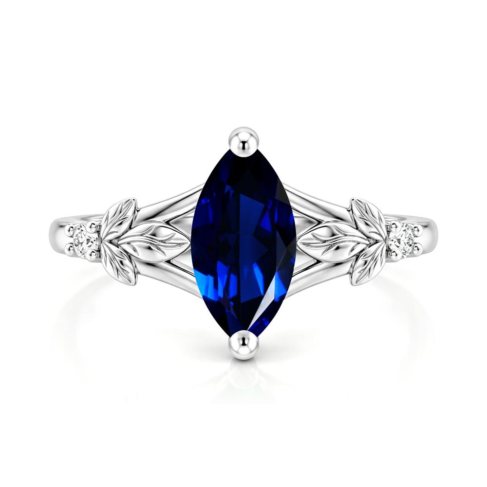 Leaf Inspired Marquise Cut London Blue Topaz Split Ring - LUO Jewelry #gemstone_Sapphire