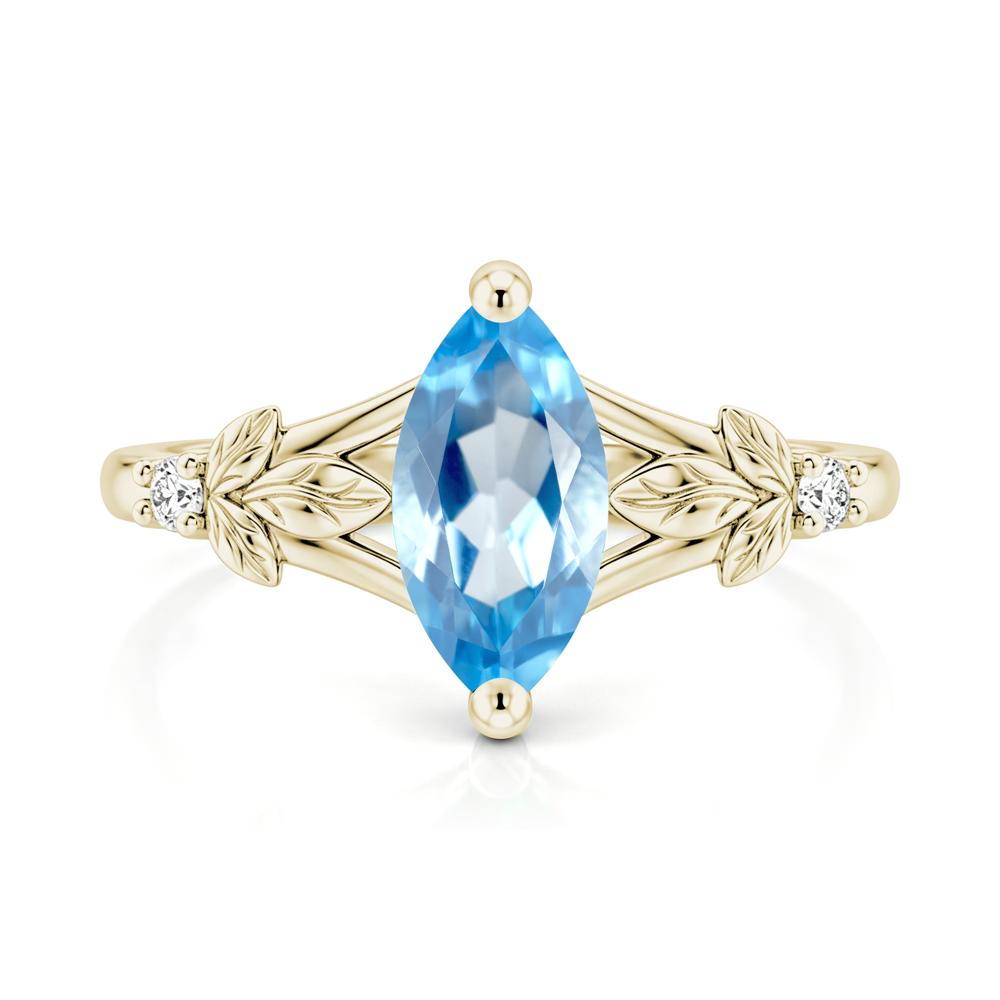 Leaf Inspired Marquise Cut London Blue Topaz Split Ring - LUO Jewelry #gemstone_Swiss Blue Topaz