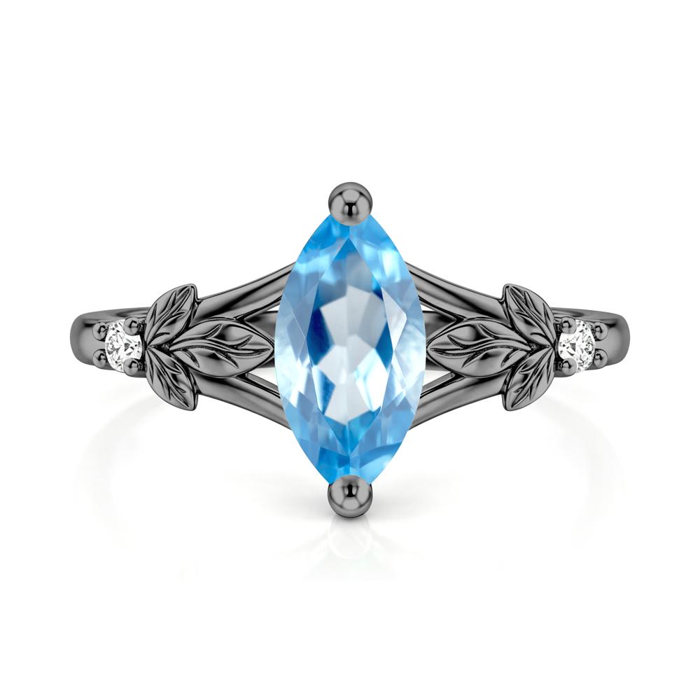 Leaf Inspired Marquise Cut London Blue Topaz Split Ring - LUO Jewelry #gemstone_Swiss Blue Topaz