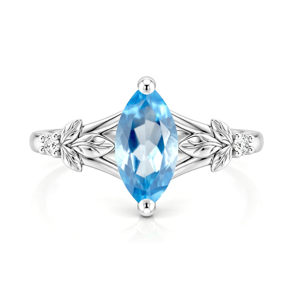 Leaf Inspired Marquise Cut London Blue Topaz Split Ring - LUO Jewelry #gemstone_Swiss Blue Topaz