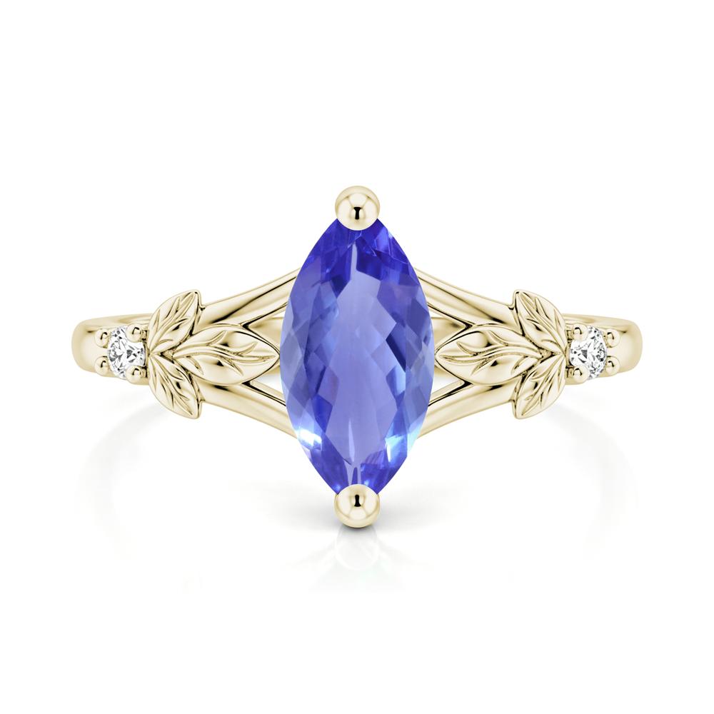 Leaf Inspired Marquise Cut London Blue Topaz Split Ring - LUO Jewelry #gemstone_Tanzanite