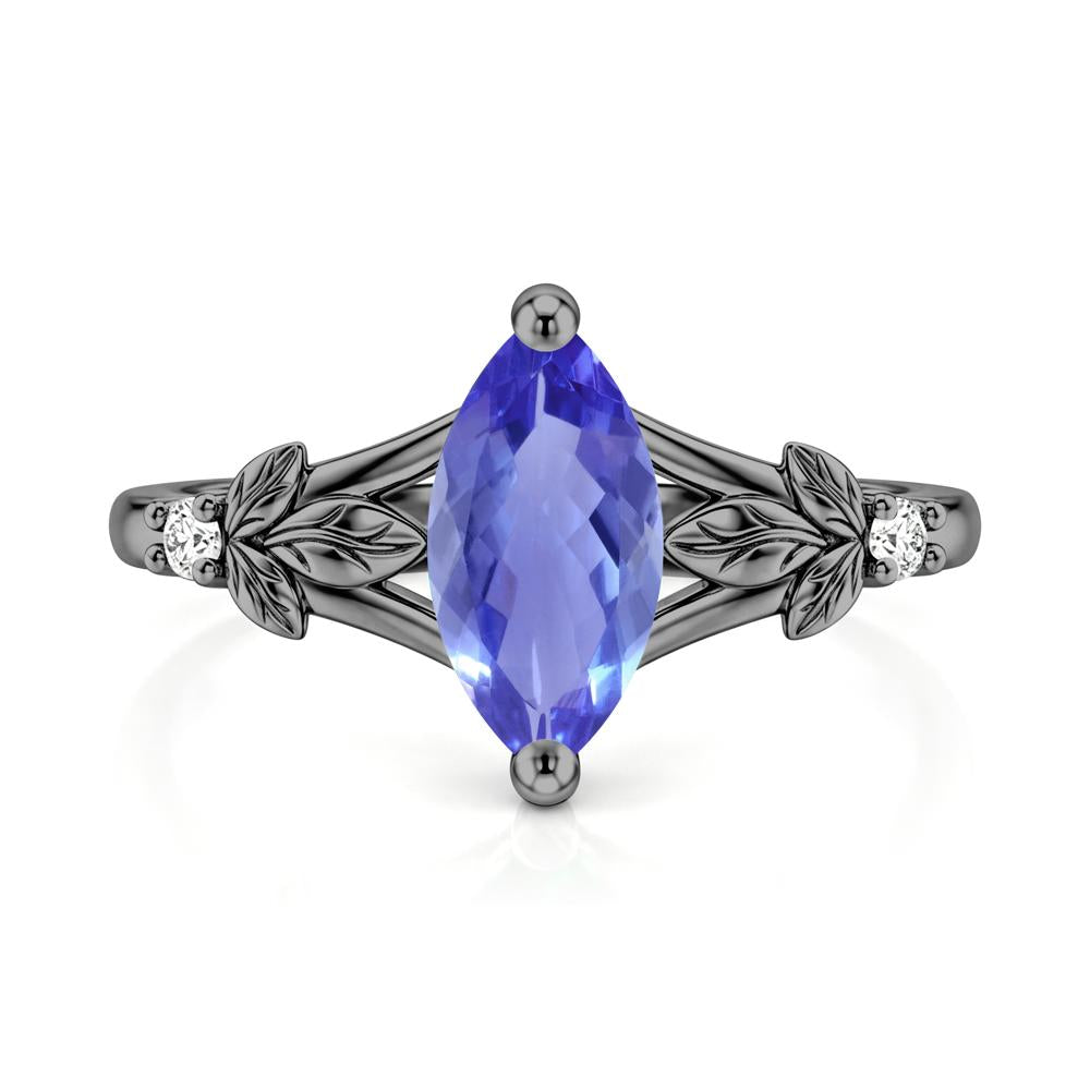 Leaf Inspired Marquise Cut London Blue Topaz Split Ring - LUO Jewelry #gemstone_Tanzanite